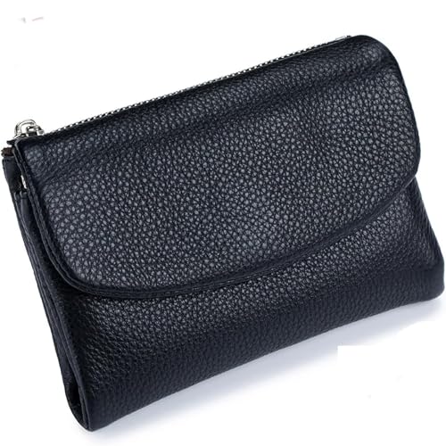 Unisex-Geldbörse aus Kieselleder, kleine Geldbörsen für Damen, mit Geldklammer für Münzen und Karten, Naturstein-Textur, für Herren und Damen, Echtleder, Schwarz , Einheitsgröße, Modern von Generisch