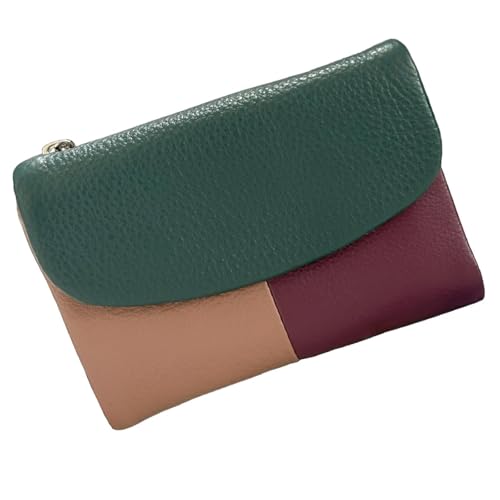 Unisex-Geldbörse aus Kieselleder – Kleiner Kartenhalter aus echtem Leder mit Münzreißverschluss, kompakte,13,5 cm Kurze, zweifach gefaltete Clutch für Münzen und Ausweise (Tricolor) von Generisch