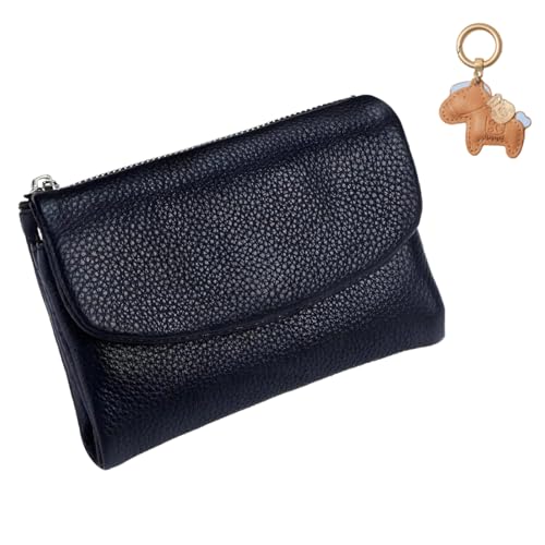 Unisex-Geldbörse aus Kieselleder – Kleiner Kartenhalter aus echtem Leder mit Münzreißverschluss, kompakte,zweifach gefaltete Clutch für Münzen und Ausweise von Generisch