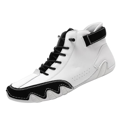 Unisex Handgefertigte weiche Leder Hohe Stiefel Outdoor All-Terrain Minimalistische Freizeitschuhe Atmungsaktiv Rutschfest Wanderschuh Leicht Bequem Wandern Fahren Stiefel Wasserdicht Freizeit von Generisch