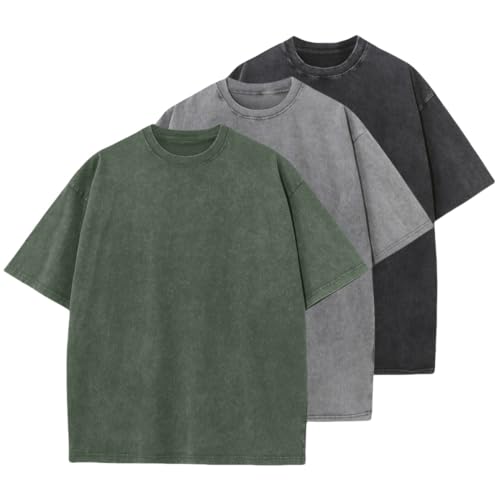 Unisex Herren Basic Übergröße T-Shirt Retro Washed Oberteil Baumwolle Oversized Mode Hip Hop Vintage Sommer Top 2025 (10,XXL) von Generisch