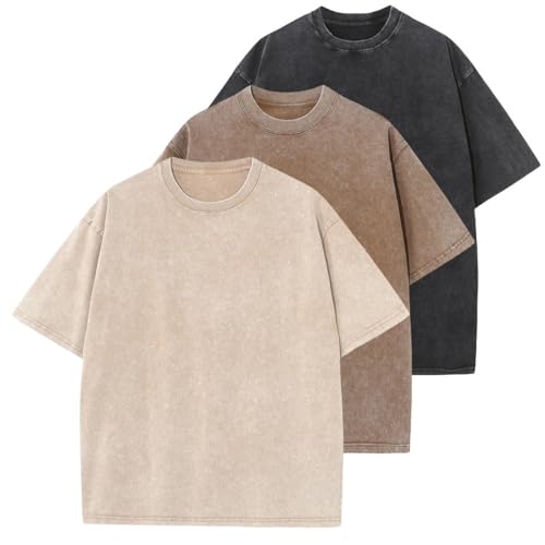 Unisex Herren Basic Übergröße T-Shirt Retro Washed Oberteil Baumwolle Oversized Mode Hip Hop Vintage Sommer Top 2025 (16,L) von Generisch