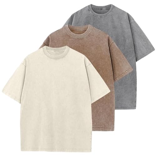 Unisex Herren Basic Übergröße T-Shirt Retro Washed Oberteil Baumwolle Oversized Mode Hip Hop Vintage Sommer Top 2025 (2,XXL) von Generisch
