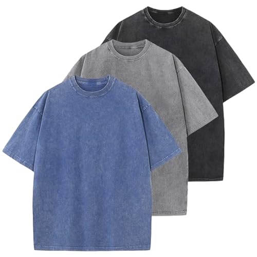 Unisex Herren Basic Übergröße T-Shirt Retro Washed Oberteil Baumwolle Oversized Mode Hip Hop Vintage Sommer Top 2025 (4,XL) von Generisch
