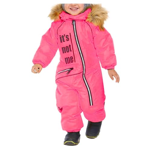 Unisex Kinder Skioverall Wasserdicht Schneeanzug mit Kapuze Atmungsaktiv Schneeoverall Winddicht Skianzug für Jungen Mädchen Verdickt Warm Winteranzug mit Reflektierenden (Hot Pink-A, 5-6 Years) von Generisch