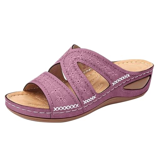 Unisex Orthopädische Sandalen, Hausschuhe Damen Leder Pantoletten Offene Zehe Slides Keile Plattform Sandaletten Bequem Pantoffelen rutschfeste Sommerschuhe Weiches Fußbett Strandschuhe Schlupfschuhe von Generisch