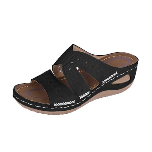 Unisex Orthopädische Sandalen, Hausschuhe Damen Leder Pantoletten Offene Zehe Slides Keile Plattform Sandaletten Bequem Pantoffelen rutschfeste Sommerschuhe Weiches Fußbett Strandschuhe Schlupfschuhe von Generisch