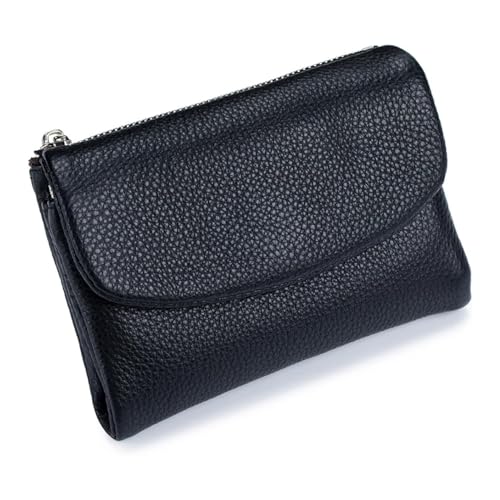 Unisex Pebble Leather Wallet, Genuine Leather Wallets for Women and Men, with Credit Card Holder, Coin Holder & Cash Slots (Black) von Generisch