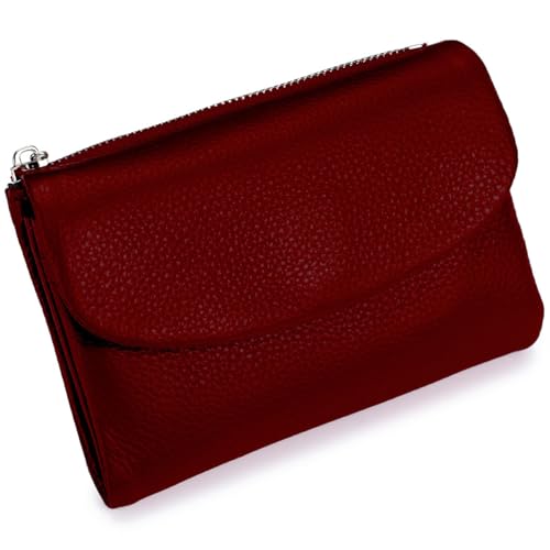 Unisex Pebble Leather Wallet, Short Genuine Leather Purse for Coins and Cards, Compact Travel Card Holder (Red-A) von Generisch
