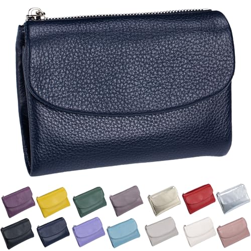 Unisex Pebble Leather Wallet, Short Genuine Leather Purse for Coins and Cards, Multicolor Bifold Pocket Clutch Bags for Women & Men (Dark Blue) von Generisch