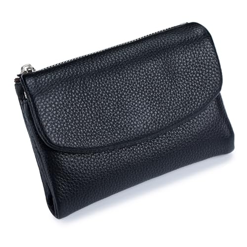 Unisex Pebble Leather Wallet, Short Genuine Leather Purse for Coins and Cards, Soft Leathers Wallets for Women (Black) von Generisch