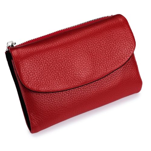 Unisex Pebble Leather Wallet, Short Genuine Leather Purse for Coins and Cards, Soft Leathers Wallets for Women (Red with Black) von Generisch