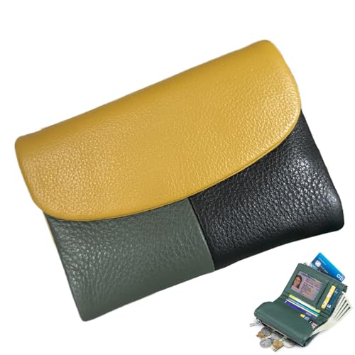 Unisex Pebble Leather Wallet - Neues Modell Zweifarbiges Design, Echte Vollnarbige Münzbörse mit Reißverschluss Münzfach, Mehrere Kartenfächer & Bargeldfach für Männer & Frauen, F, Einheitsgröße von Generisch