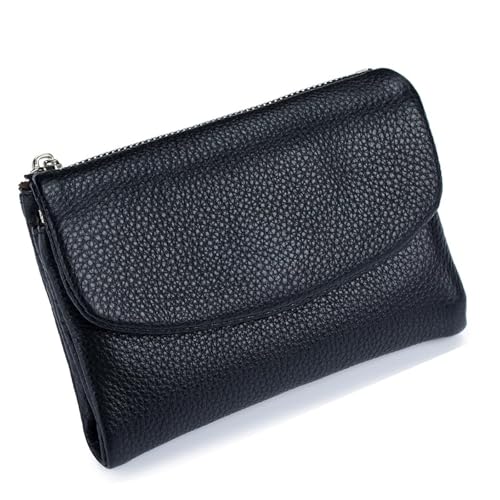 Unisex Pebble Leather Wallet Small Wallets for Women Soft Genuine Leather Coin Purse Clutch Bags with Credit Card Holder, Coin Holder & Cash Slots, Schwarz , Einheitsgröße von Generisch