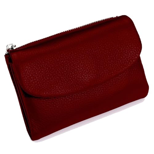 Unisex Pebble Leather Wallet Small Wallets for Women Soft Genuine Leather Coin Purse Clutch Bags with Credit Card Holder, Coin Holder & Cash Slots, dunkelrot, Einheitsgröße von Generisch