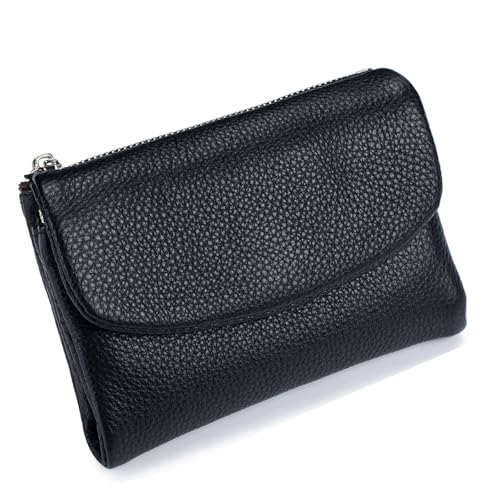 Unisex Pebble Leather Wallet Small Wallets for Women Soft Genuine Leather Coin Purse Clutch Bags with Credit Card Holder Coin Holder & Cash Slots, Schwarz , 3.9" x 1.6" x 2.9", Klassisch von Generisch