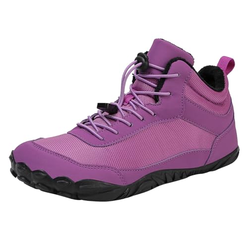 Unisex wasserdichte Wanderstiefel mit Pelz gefüttert Walking-Sneaker Winter Schnürschuhe Trekkingschuhe mit rutschfester Sohle Leichte Outdoor-Sneaker Weiches Innenfutter Gepolstertes Griff-Design von Generisch