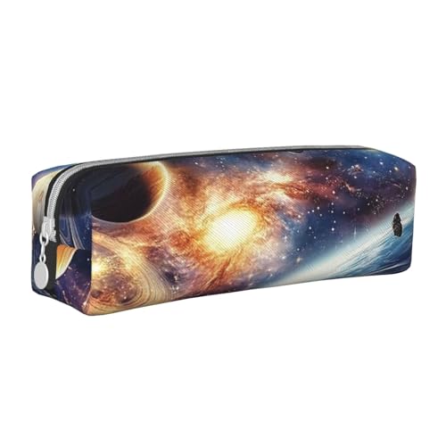 Universum und Sonnensystem, tragbares zylindrisches Federmäppchen mit Reißverschluss, Kosmetiktasche aus Leder, weiß, Einheitsgröße, Schulrucksack von Generisch
