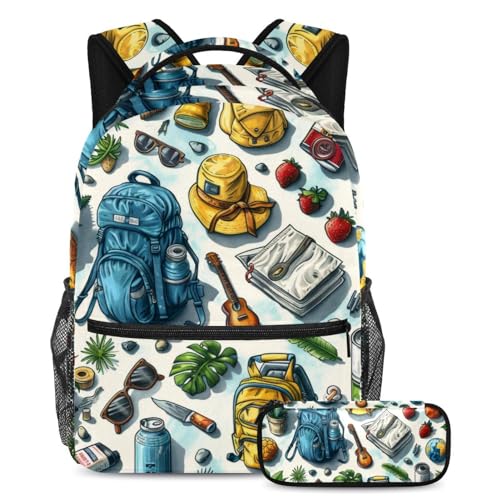 Unleash Their Style, 2-teiliges Kinder-Schulranzen-Set mit Rucksack und Federmäppchen, große Kapazität, Reisebuchtasche für Jungen, Mädchen und Teenager, Reiseausrüstung, Muster, mehrfarbig, von Generisch