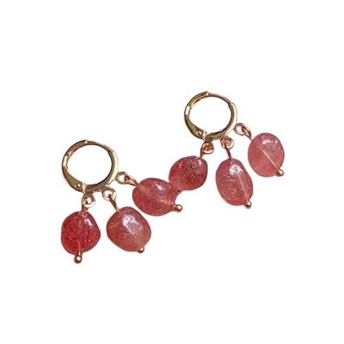 Unregelmäßige Natürliche Kristallsteinperlen Quastenohrringe Erdbeerquarz Baumelnde Tropfen Kleine Huggie Creolen für Frauen und Mädchen Zierliche Schmuckgeschenke für Sie von Generisch