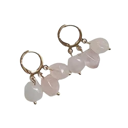 Unregelmäßige Natürliche Kristallsteinperlen Quastenohrringe Rosenquarz Baumelnde Tropfen Kleine Huggie Creolen für Frauen Mädchen Zierliche Schmuckgeschenke für Sie von Generisch