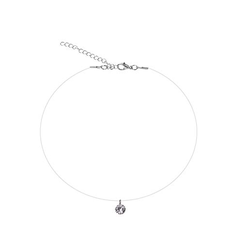 Unsichtbarer Zirkonia-Anhänger, Halskette für Damen, transparente Angelschnur, Choker, Haltbarkeit und Mode von Generisch