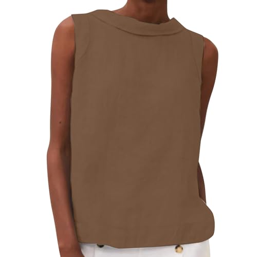 Unter 10 Euro Artikel Deals of The Day Damen Sommer T Shirt Ärmellose Locker Tank Top Casual Rundhals Tops Einfarbig Oberteile Leinenbluse Strand Bluse Basic Shirts Monatsabrechnungen Anzeigen von Generisch