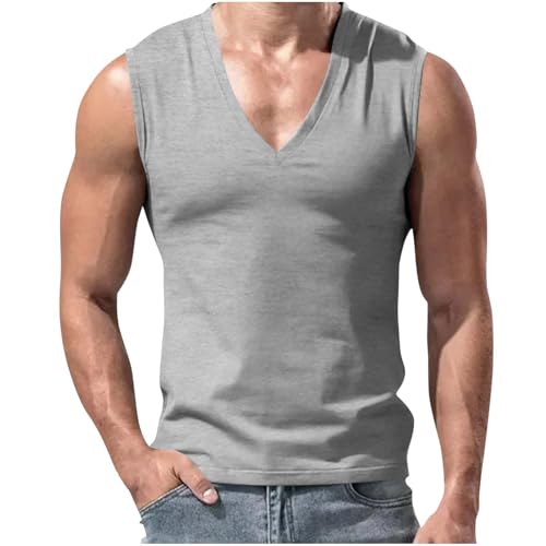 Unterhemd Männer Herren Trägershirt V-Ausschnitt Sportshirt Einfarbig Ärmellose T-Shirt Casual Unterziehshirt Gym Tank Top Laufshirt Slim Fit Atmungsaktiv Weste Grau XL Unterhemd Männer Herren Trägershirt V-Ausschnitt Sportshirt Einfarbig Ärmellose T-Shirt Casual Unterziehshirt Gym Tank Top Laufshirt Slim Fit Atmungsaktiv Weste Grau XL von Generisch