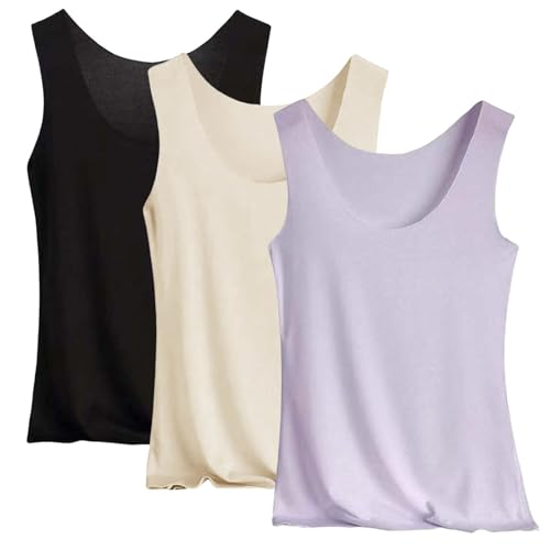 Unterhemden Damen Tanktop 3 Stück Tank Top Unterhemd Crop Top Stretch ärmelloses Eisseide Tank Top Basic Spaghettiträger Camisole Top für Frauen und Mädchen T-Shirt Oberteil M-4XL von Generisch