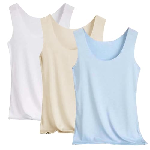 Unterhemden Damen Tanktop 3 Stück Tank Top Unterhemd Crop Top Stretch ärmelloses Eisseide Tank Top Basic Spaghettiträger Camisole Top für Frauen und Mädchen T-Shirt Oberteil M-4XL von Generisch
