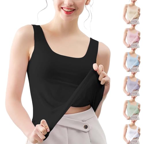 Unterhemden Damen Tanktop 3 Stück Tank Top Unterhemd Crop Top Stretch ärmelloses Eisseide Tank Top Basic Spaghettiträger Camisole Top für Frauen und Mädchen T-Shirt Oberteil M-4XL von Generisch