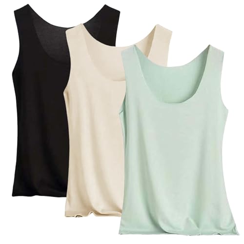 Unterhemden Damen Tanktop 3 Stück Tank Top Unterhemd Crop Top Stretch ärmelloses Eisseide Tank Top Basic Spaghettiträger Camisole Top für Frauen und Mädchen T-Shirt Oberteil M-4XL von Generisch