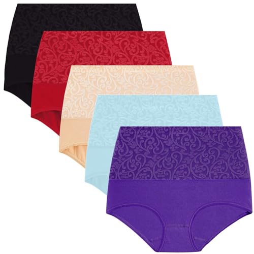 Unterhosen Damen 5er Pack Baumwolle Hohe Taille Slips Atmungsaktiv Panties Weich Bequem Frauen Unterwäsche Hipster Strecken Höschen von Generisch