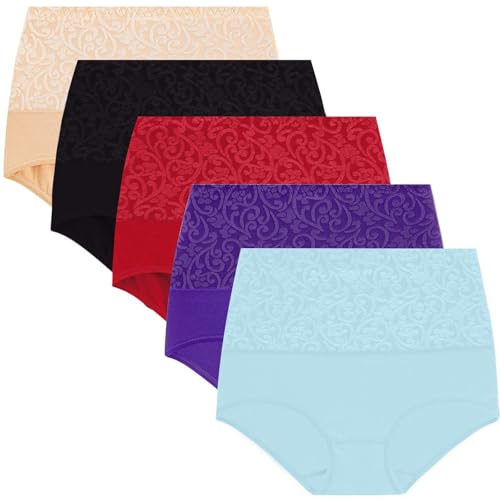 Unterhosen Damen 5er Pack Baumwolle Hohe Taille Slips Atmungsaktiv Panties Weich Bequem Frauen Unterwäsche Hipster Strecken Höschen von Generisch