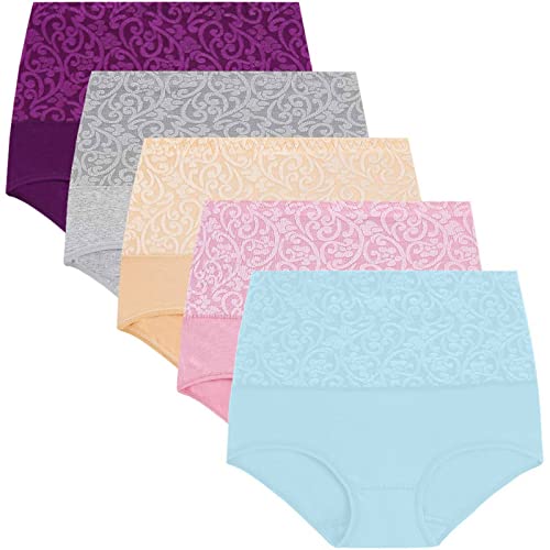 Unterhosen Damen 5er Pack Baumwolle Hohe Taille Slips Atmungsaktiv Panties Weich Bequem Frauen Unterwäsche Hipster Strecken Höschen von Generisch