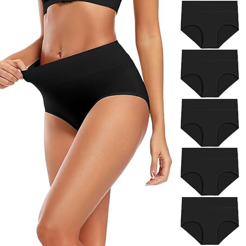 Unterhosen Damen - 5er Pack Stretch Baumwolle Hohe Taille Slips Damen Atmungsaktiv Panties Weich Frauen Basic Bequem Unterwäsche von Generisch