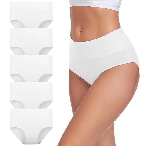 Unterhosen Damen - 5er Pack Stretch Baumwolle Hohe Taille Slips Damen Atmungsaktiv Panties Weich Frauen Basic Bequem Unterwäsche von Generisch