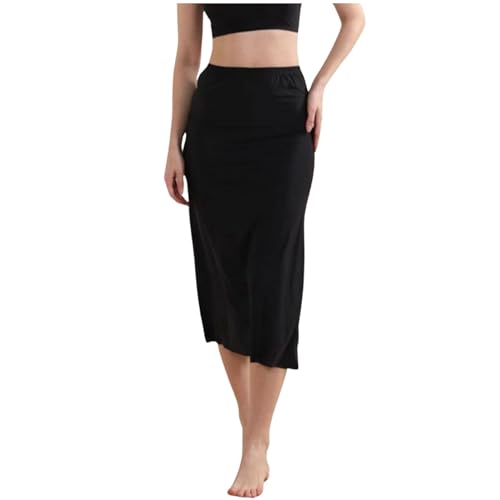 Unterkleid Schwarz Damen Lange Halbrock Knielang Petticoa Antistatisch Glatte Unterrock Petticoat Weich Unterrock Elegantes Unsichtbar Rock Unterkleid Klassischer Underskirt Lang Petticoat von Generisch