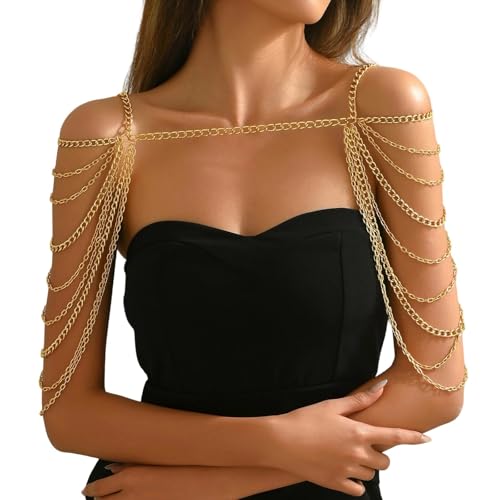 Unterwäsche Dessous Gold Körperketten für Frauen Layered Bauch Taille Kette Bikini BH Kette Sommer Strand Strass Körperschmuck Korsage Damen Dessous Set (Gold, One Size) von Generisch