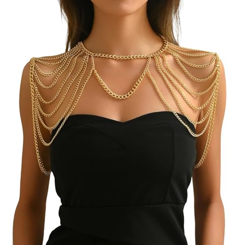 Unterwäsche Frauen Set Gold Körperketten für Frauen Layered Bauch Taille Kette Bikini BH Kette Sommer Strand Strass Körperschmuck Damen Netzkleid (Gold, One Size) von Generisch