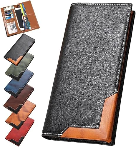 Upliftjoys Cowide Vintage Wallet, Herren Frauen Leder Bifold Long Card Wallets RFID blockieren Carteras para Hombres Geschenk, Elegy Upliftjoys Cowhide Vintage Brieftasche,Black von Generisch