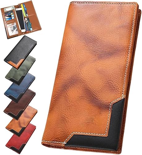 Upliftjoys Cowide Vintage Wallet, Herren Frauen Leder Bifold Long Card Wallets RFID blockieren Carteras para Hombres Geschenk, Elegy Upliftjoys Cowhide Vintage Brieftasche,Yellow von Generisch