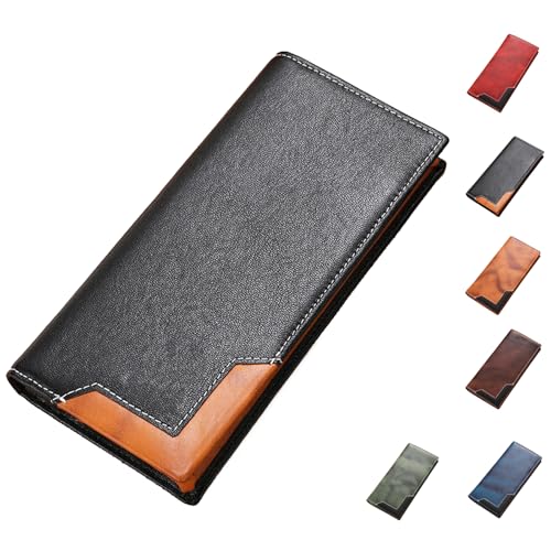 Upliftjoys Rindsleder Vintage Geldbörse, Lange Geldbörsen für Herren, Western Bifold Leder (Black) von Generisch