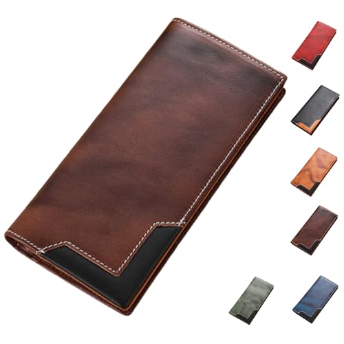 Upliftjoys Rindsleder Vintage Geldbörse, Lange Geldbörsen für Herren, Western Bifold Leder (Coffee) von Generisch