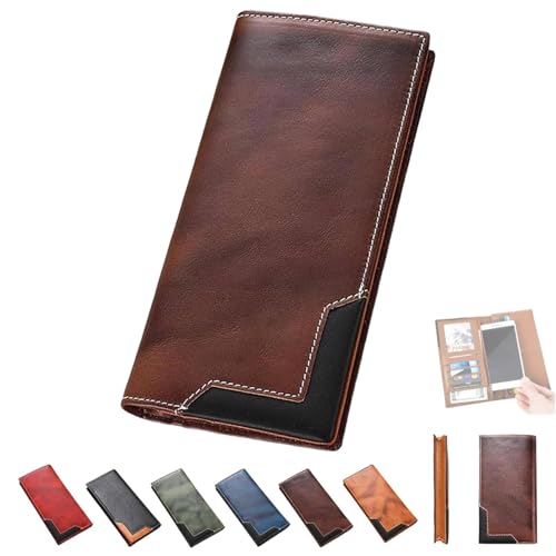 Upliftjoys Rindsleder Vintage Geldbörse Western Bifold Leder Lange Geldbörsen für Herren mit RFID-Blockierung Handgefertigt, braun, 8in, Vintage von Generisch