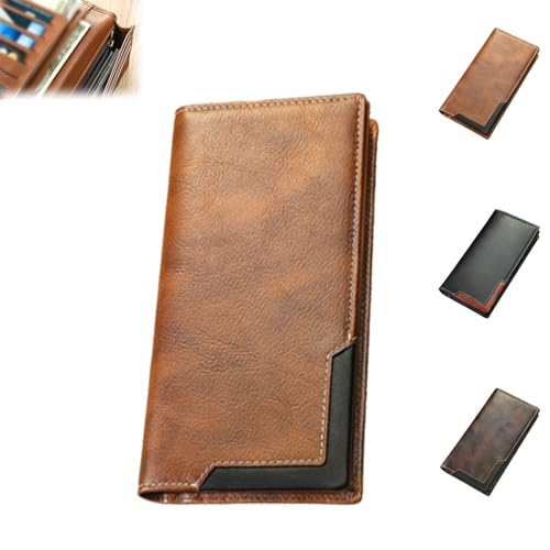 Upliftjoys Rindsleder Vintage Geldbörse Western Bifold Leder Lange Geldbörsen für Männer Multi-Fach Geldbörse für Männer, braun, 1, Modern von Generisch