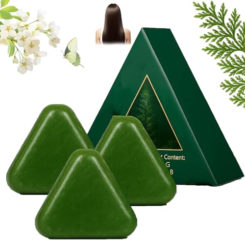 Usman Grass Green Soap Shampoo | 3x120g Nature Triangle Shampoo Bar | Natürliches Reis Shampoos Haarseife | Pflegende Anti Schuppen Feste Shampoos Haarpflege für Männer und Frauen von Generisch