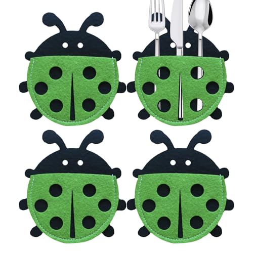 Utensilientasche für Gabeln, Bestecktasche aus Filz zu Ostern - Ostern Marienkäfer Form Silberbesteck Geschirr Utensilienhalter,Tragbare Tischutensilien-Präsentationstasche für Löffel, Gabeln und von Generisch