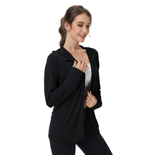 Uv Schutzkleidung Damen Laufjacke Leicht Sommer mit Kapuze Sonnenschutz Sportjacke Eng Schwimmshirt Shirtjacke Wanderjacke Sommerjacke Schwarz Atmungsaktiv Tennis Top Sweatshirtjacke Uv Schutzkleidung Damen Laufjacke Leicht Sommer mit Kapuze Sonnenschutz Sportjacke Eng Schwimmshirt Shirtjacke Wanderjacke Sommerjacke Schwarz Atmungsaktiv Tennis Top Sweatshirtjacke von Generisch