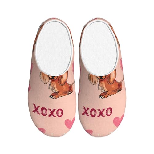 Valentine Love Damen Hausschuhe Flanell Haus Pantoffeln für Herren Niedlich Hund rutschfest Warme Winterschuhe für Indoor Outdoor, mehrfarbig, X-Small Men/ Large Women von Generisch